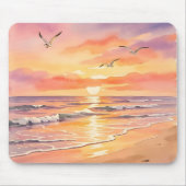 Sonnenuntergang am Strand mit Vögeln Mousepad (Vorne)