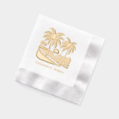 Sonnenuntergang am Strand, Palmen mit Namen Servietten Mit Folie (Links)