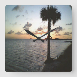 Sonnenuntergang am Strand Quadratische Wanduhr
