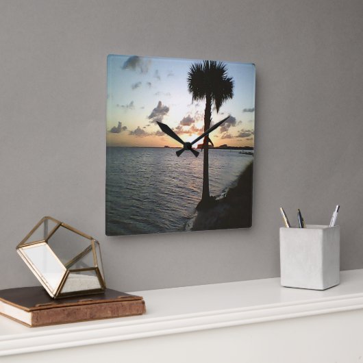 Sonnenuntergang am Strand Quadratische Wanduhr (Büro)
