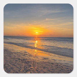 Sonnenuntergang am Strand Quadratischer Aufkleber