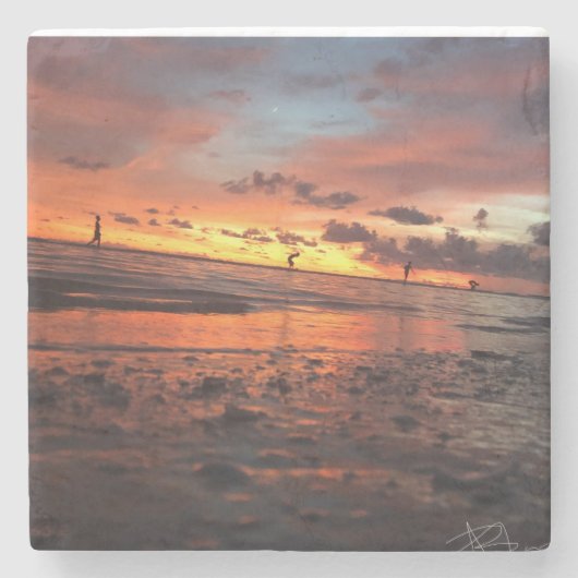 Sonnenuntergang am Strand Steinuntersetzer (Vorderseite)