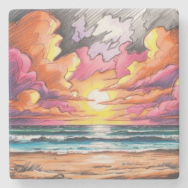 Sonnenuntergang am Strand Steinuntersetzer