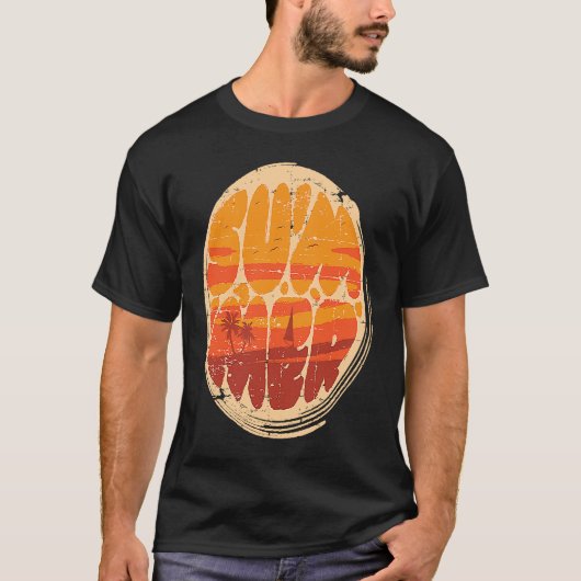 Sonnenuntergang am Strand und Palmen T-Shirt (Vorderseite)
