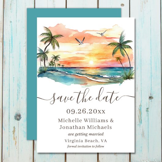 Sonnenuntergang am tropischen Strand Save The Date
