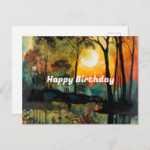 Sonnenuntergang am Waldsee zum Geburtstag Postkarte (Vorne/Hinten)