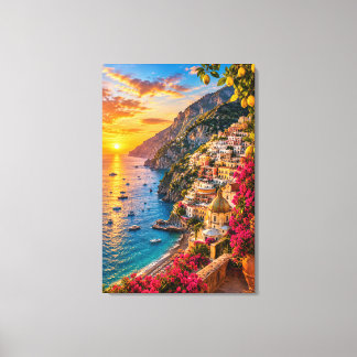 Sonnenuntergang an der Amalfiküste Italien. Cinema Leinwanddruck