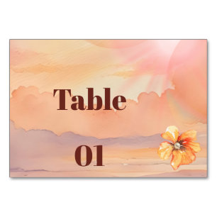 Sonnenuntergang-Aquarell-Perlen-Hochzeitstisch-Num Tischnummer