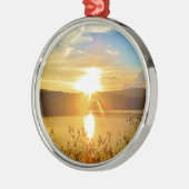 Sonnenuntergang auf dem Bergsee Arrowhead Silbernes Ornament (Links)