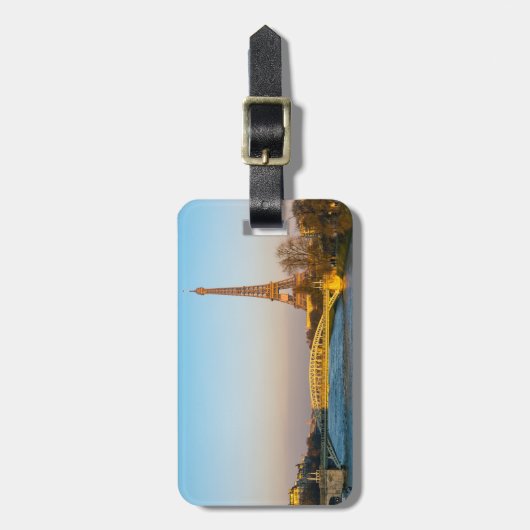 Sonnenuntergang auf dem Eiffelturm und Pont Rouell Gepäckanhänger (Vorderseite vertikal)