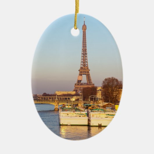 Sonnenuntergang auf dem Eiffelturm und Pont Rouell Keramik Ornament (Vorne)