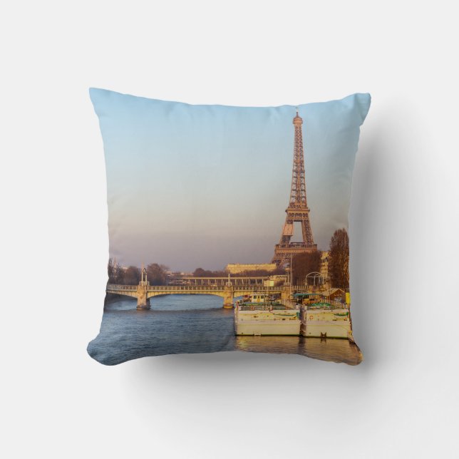 Sonnenuntergang auf dem Eiffelturm und Pont Rouell Kissen (Vorderseite)