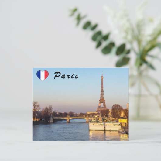 Sonnenuntergang auf dem Eiffelturm und Pont Rouell Postkarte (Stehend Vorderseite)