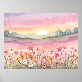 Sonnenuntergang auf dem Feld Karlsbad Blume Aquare Poster