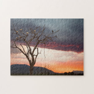 Sonnenuntergang auf dem Kandheri-Sumpf mit afrikan Puzzle