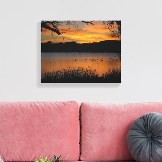 Sonnenuntergang auf dem Lake Wrapped Canvas Print Leinwanddruck (Insitu (Wohnzimmer))