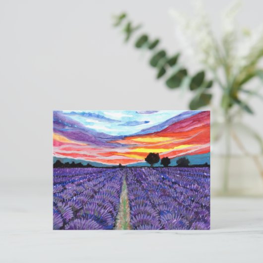 Sonnenuntergang auf dem Lavender Field Postkarte (Stehend Vorderseite)