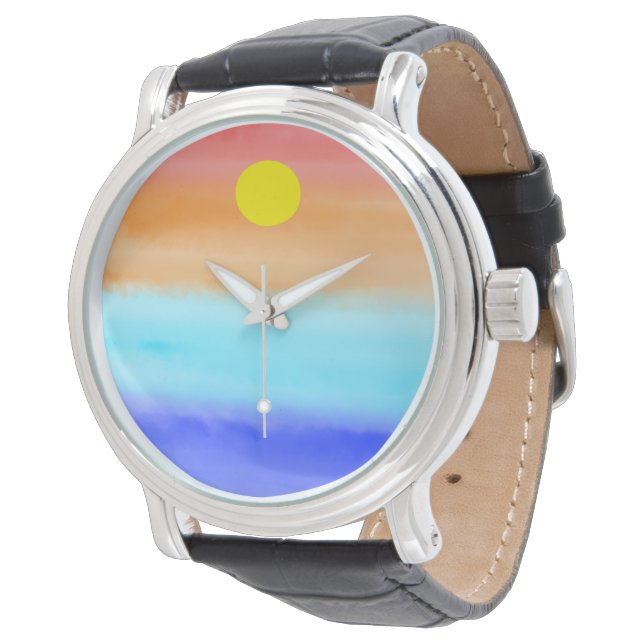 Sonnenuntergang auf dem Meer Aquarell Abstrakte Ku Armbanduhr (Schrägansicht)