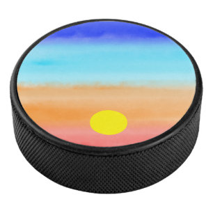 Sonnenuntergang auf dem Meer Aquarell Abstrakte Ku Eishockey Puck