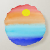 Sonnenuntergang auf dem Meer Aquarell Abstrakte Ku Rundes Kissen (Rückseite)