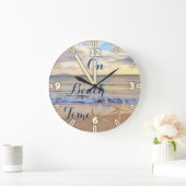 Sonnenuntergang auf dem Strand, Seesterne Große Wanduhr (Zuhause)