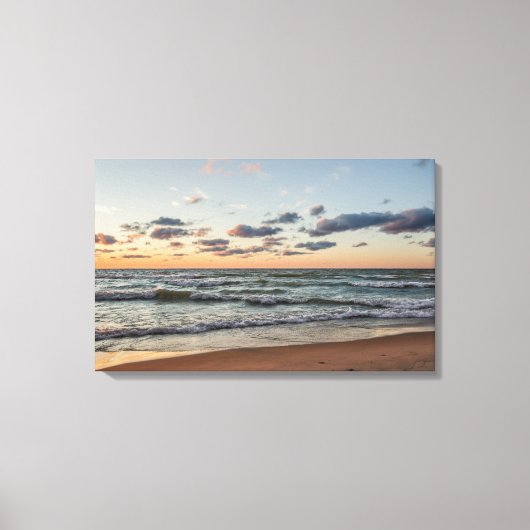 Sonnenuntergang auf den Wellen des Lake Michigan Leinwanddruck (Vorderseite)