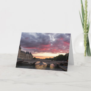 Sonnenuntergang auf der die Seine-Gruß-Karte Karte