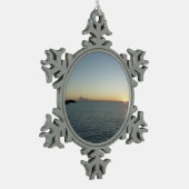 Sonnenuntergang auf der Insel Antigua II Seascape Schneeflocken Zinn-Ornament (Links)