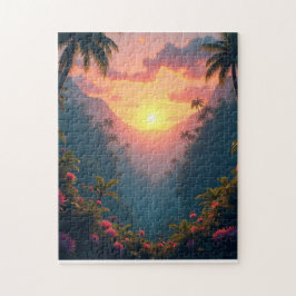 Sonnenuntergang auf einem tropischen Dschungel Puzzle