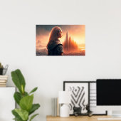 Sonnenuntergang auf einer Stadt der Zukunft Poster (Heimbüro)