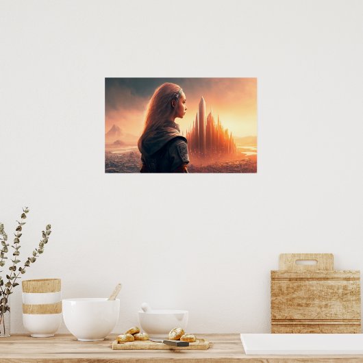 Sonnenuntergang auf einer Stadt der Zukunft Poster (Küche)