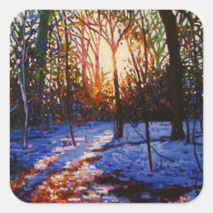 Sonnenuntergang auf Schnee 2010 Quadratischer Aufkleber