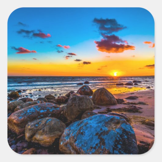 Sonnenuntergang auf See Quadratischer Aufkleber (Vorderseite)