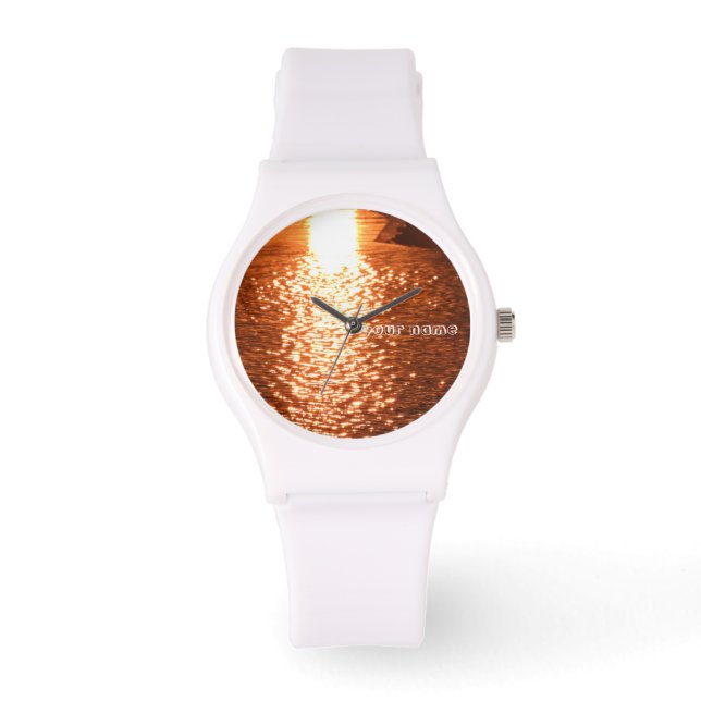Sonnenuntergang auf Wasser Armbanduhr (Vorderseite)