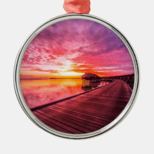 Sonnenuntergang auf Wasser-Landhaus-Erholungsort Ornament Aus Metall