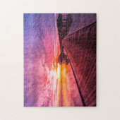 Sonnenuntergang auf Wasser-Landhaus-Erholungsort Puzzle (Vertikal)