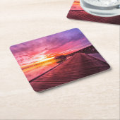 Sonnenuntergang auf Wasser-Landhaus-Erholungsort Rechteckiger Pappuntersetzer (angewinkelt)