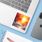 Sonnenuntergang Aufkleber (Laptop mit iPhone)