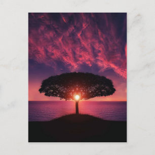 Sonnenuntergang-Baum Postkarte