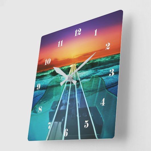 Sonnenuntergang Beach Bass Gitarre Wall Uhr (Winkel)