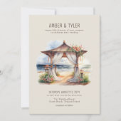 Sonnenuntergang Beach Floral Pagoda Sommerhochzeit Einladung (Vorderseite)