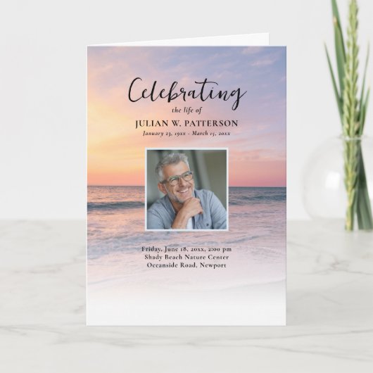 Sonnenuntergang Beach Foto Feier zum Leben Beerdig Programm (Vorderseite)