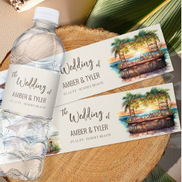 Sonnenuntergang Beach Hochzeit Personalisiert Wasserflaschenetikett