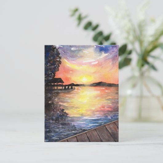 Sonnenuntergang bei Hütte Postkarte (Stehend Vorderseite)