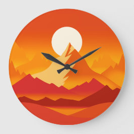 Sonnenuntergang Berggipfel Landschaftsbild Illustr Große Wanduhr