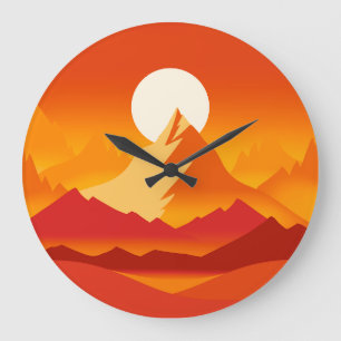Sonnenuntergang Berggipfel Landschaftsbild Illustr Große Wanduhr