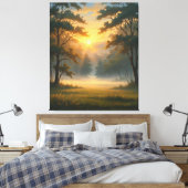 Sonnenuntergang Bergwald Landschaft mit zwei Bäume Leinwanddruck (Insitu (Schlafzimmer))