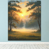 Sonnenuntergang Bergwald Landschaft mit zwei Bäume Leinwanddruck (Insitu (Holzboden))