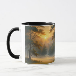 Sonnenuntergang Bergwald Landschaft mit zwei Bäume Tasse