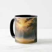 Sonnenuntergang Bergwald Landschaft mit zwei Bäume Tasse (Vorderseite Links)